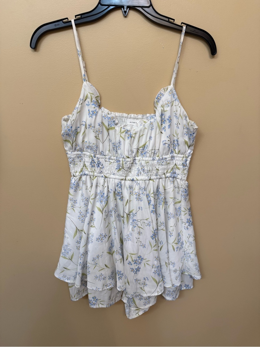 Altar'd State White Mini Dress with Blue Floral Print